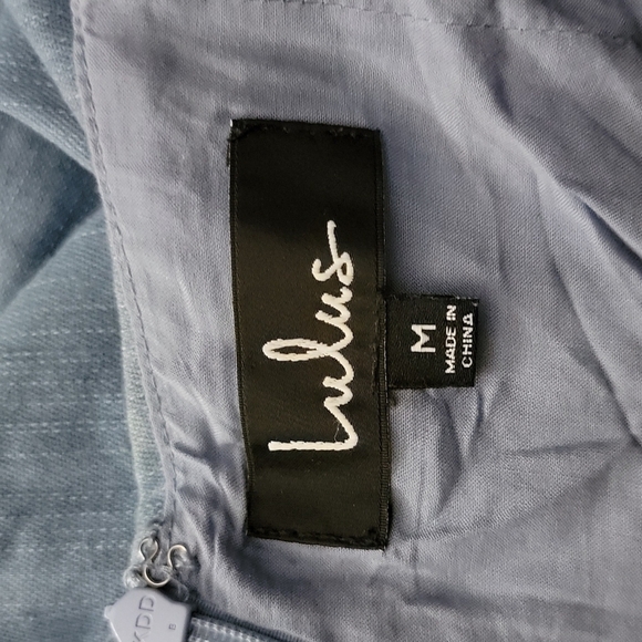 Lulu's Send a Postcard Blue Chambray Tie-Back Mini Dress Size Medium Blue - Picture 3 of 5